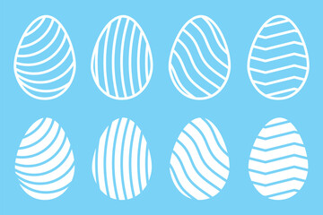 Set of easter eggs flat design on blue background. EPS 10.
