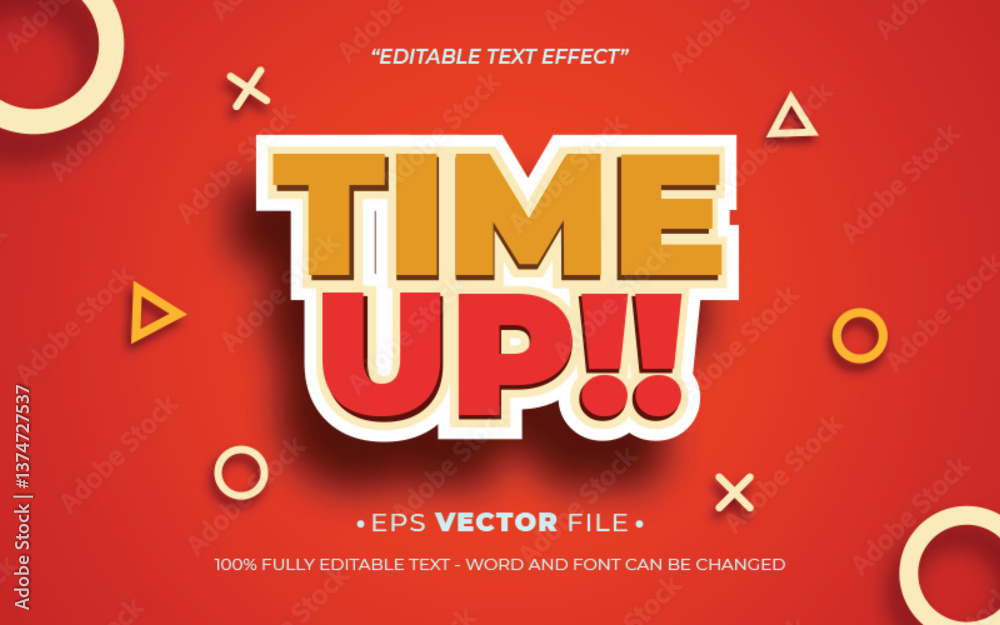 Poster time up game 3d text effect editable vector