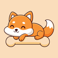 Cute Fox Sleeping on a Bone Cartoon Art Illustration Vector Design