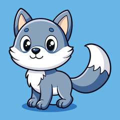 Fototapeta premium Cute Baby Wolf Smiling Cartoon Art Illustration Vector Design