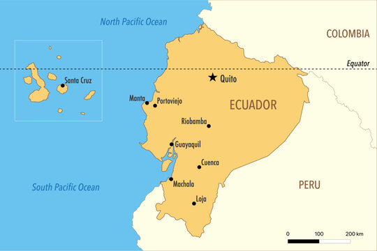 Vector Map of Ecuador with Major Cities, Galapagos Islands & Equator Line &ndash; Editable Illustration