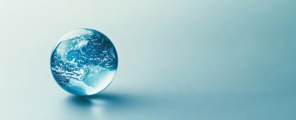Earth encapsulated in a clear water droplet floats gently above rippling water, embodying themes of conservation, sustainability, and World Water Day. Great for eco-conscious messaging