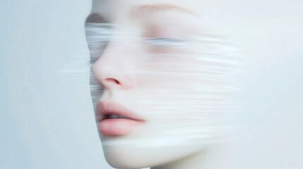 Naklejka premium Soft-focused surreal face representing dissociation and identity confusion for World Schizophrenia Day awareness
