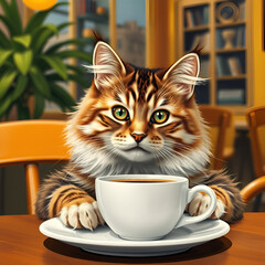 cat having a coffee 