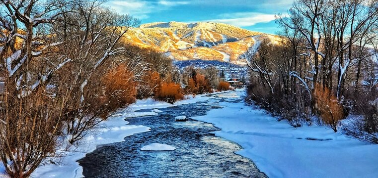 Yampa River in Steamboat Colorado in winter