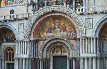 Fragmental view of the facade of San Marco Basilica. Venice, Italy