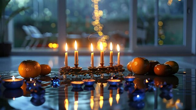 Hanukkah celebrations with menorah lightings and dreidels in November