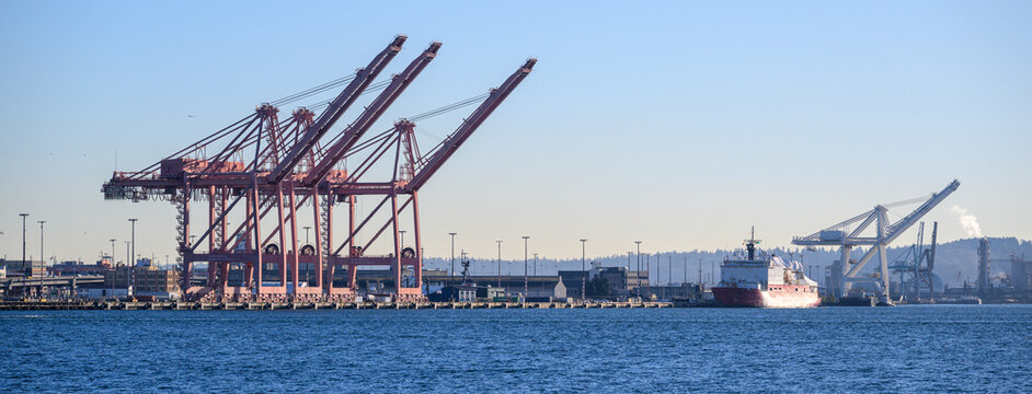  Empty Containers cranes in Seattle Harbor, Washington