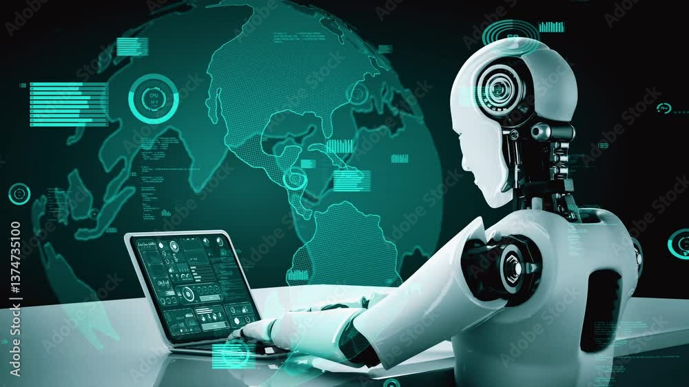Poster future financial technology controll by ai robot huminoid uses machine learning and artificial intel