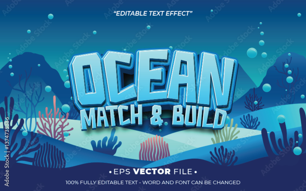 Fototapete ocean match build 3d text effect editable game title style