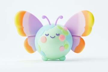 Obraz premium Adorable pastel-colored 3D render of a cute cartoon butterfly with closed eyes.