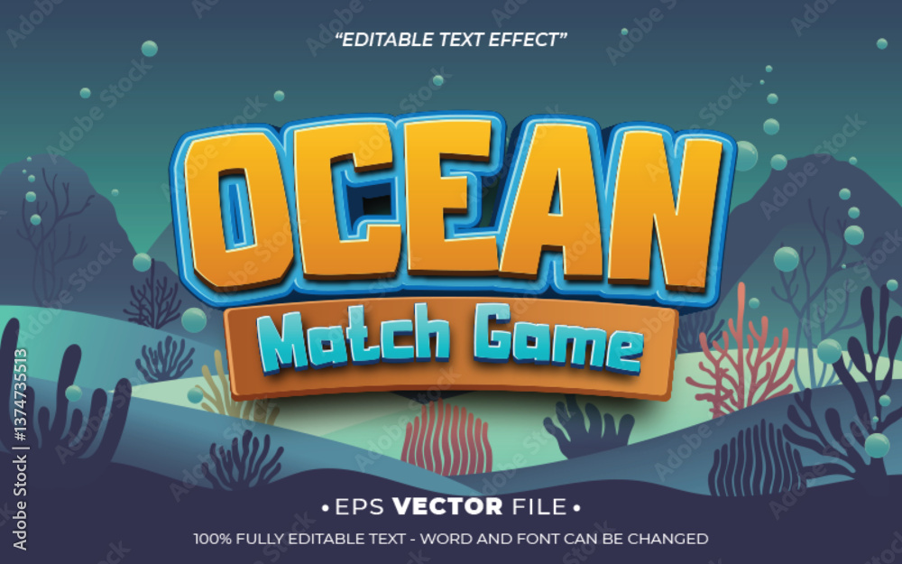 Poster ocean match game 3d text effect editable game title style