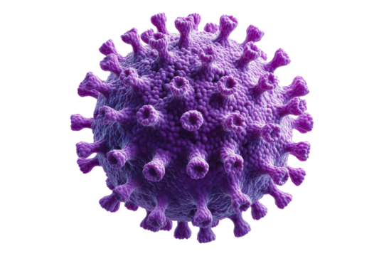 3D Render of Purple Virus Particle, High-Resolution Microscopic View