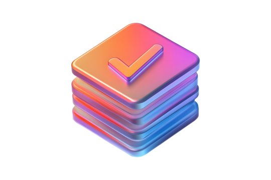 3D gradient checklist icon with holographic colors isolated on transparent background