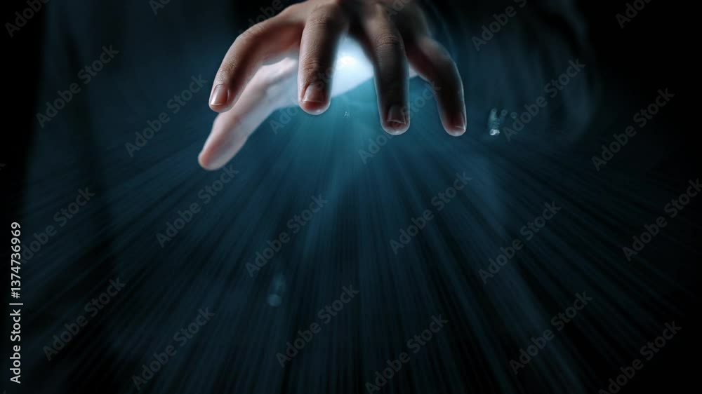 Poster human interact with ai artificial intelligence brain processor in concept of ai artificial intellige