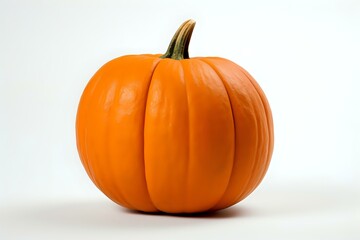 Obraz premium Fresh orange pumpkin isolated on white background. Natural autumn gourd with stem and distinctive ribbed texture suitable for seasonal designs and harvest themes.