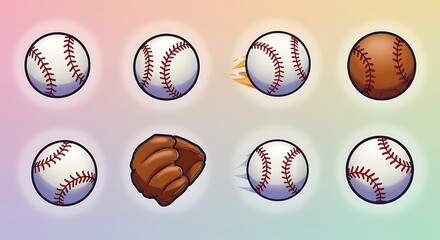 Baseball Balls and Glove Animated Vector Art in a Colorful Layout