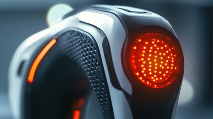Futuristic electronic device showing an array of bright red illumination