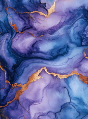 Fototapeta premium Alcohol ink purple and blue marble pattern, with hints of green and rose gold,