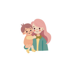 This cute and gentle set of illustrations is dedicated to maternal love and care. It depicts a mother with long pink hair and her little child in various touching moments.
