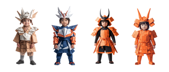 Creative costume design showcases children dressed as playful characters in colorful, crafted outfits during a fun event indoors