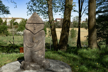 Fototapeta premium Bargationovsk Kaliningrad region Russia May 15 2022 Stone idol, historic War and Peace cluster
