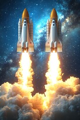 Obraz premium Twin Rockets Space Launch.
