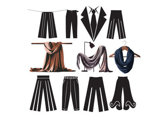 Set of Pants and Suits Icons, Fashion Apparel, Vector Illustrations for Clothing Design