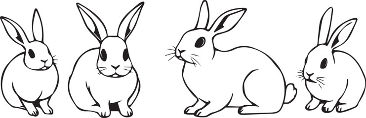 Set of rabbits. Hand drawn vector illustration	