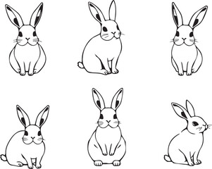 Set of rabbits. Hand drawn vector illustration	