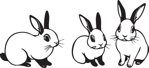 Set of rabbits. Hand drawn vector illustration	