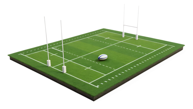 Rugby field with ball ready for the game - Powered by Adobe
