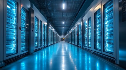 Fototapeta premium Modern cold storage area designed for the safe inventory and refrigeration of pharmaceutical products and other perishable items in a distribution center.