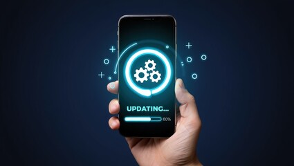 Operating system upgrade concept, installation app and software update process, modernize user equipment, update modern functions, developer released new version Improved security. User is downloading