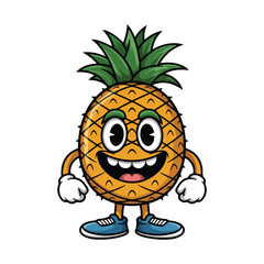 Cute Cartoon Pineapple Character, Fun Smiling Fruit with Arms and Shoes, Kids Illustration