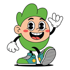 Cute Cartoon Character with Green Outfit, Smiling Friendly Kid, Fun Kids Illustration