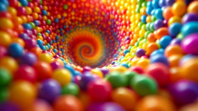 A visually captivating spiral made of colorful candies, creating a mesmerizing and playful effect. 