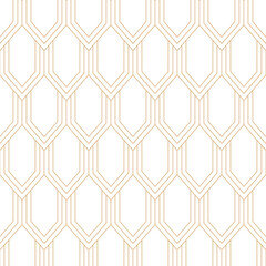 Fototapeta premium Pointed linear scales seamless pattern. Golden geometric scales in art deco style. Thin gold line luxury background.