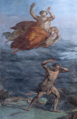 PISTOIA, ITALY - MARCH 16, 2025: The fresco of Cain hears Gods Punishment in chiesa Basilica della...