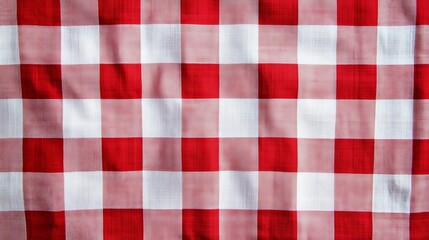 Red White Gingham Checkered Fabric Texture Background Seamless Pattern Design Digital Print Textile Closeup Woven Cloth Reddish Pink White Squares    