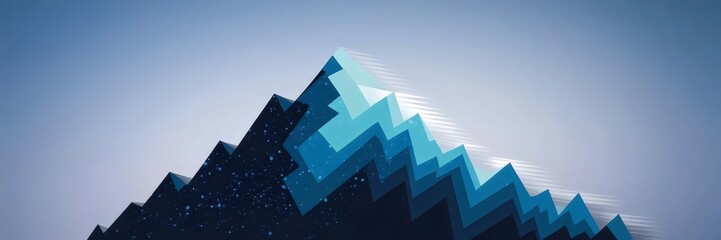 Fototapeta premium Abstract mountain peak with layered blue shades and motion effects on light blue gradient background