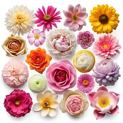 Top-Down Isolated Flower Collection on White