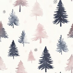 Fototapeta premium Delicate Watercolor Christmas Trees in Soft Pastel Shades