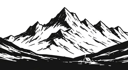 Mountain landscape illustration in monochrome style  