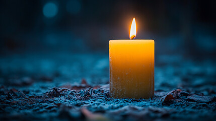 A single candle glows against a clean, isolated background, symbolizing hope, remembrance, and tranquility. Its soft light represents guidance, mindfulness, and inner peace in a modern aesthetic.

