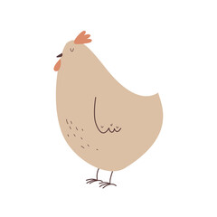 Vector hand drawn illustration of standing light brown color chicken in flat style isolated on transparent background