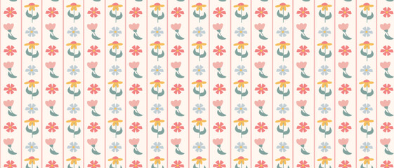 Obraz premium Colorful floral seamless retro wallpaper. Vintage style floral background design.