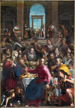FLORENCE, ITALY - MARCH 21, 2025: The painting of Miracle in Cana in church Chiesa di Santa Agata by Alessandro Allori (1600).