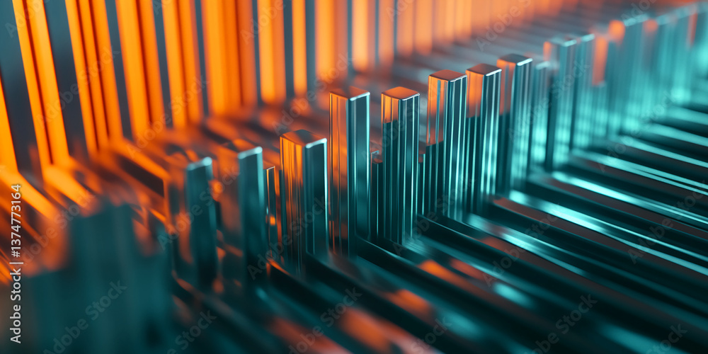 Aufkleber Abstract image of teal and orange metallic bars, creating a dynamic, textured pattern.  Represents modern design, technology, or futuristic architecture