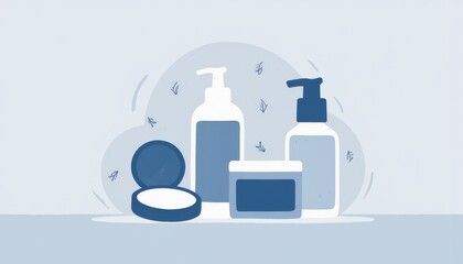 Sleek refillable beauty containers in calming blues, promoting sustainability